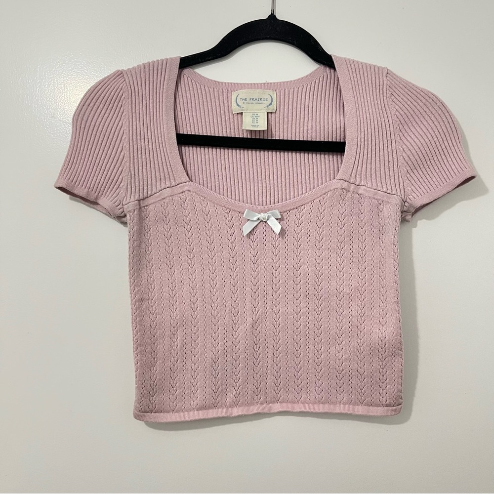 The Prairie By Rachel Ashwell Pointelle Crop Top Lavender Pink Squareneck Sz M